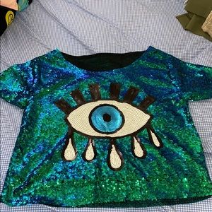 Sequin evil eye top